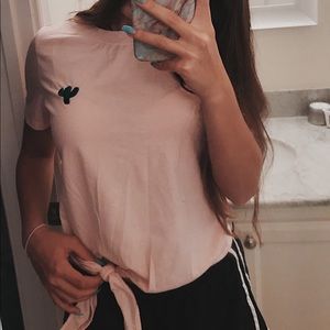 pink, cactus tie front shirt